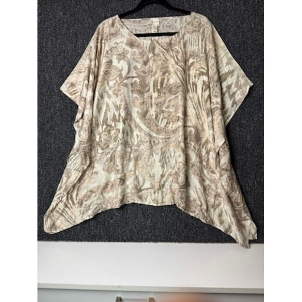 Chicos Poncho Blouse Womens Small Med Silk Relaxed Boho Coastal Lagenlook Artsy
